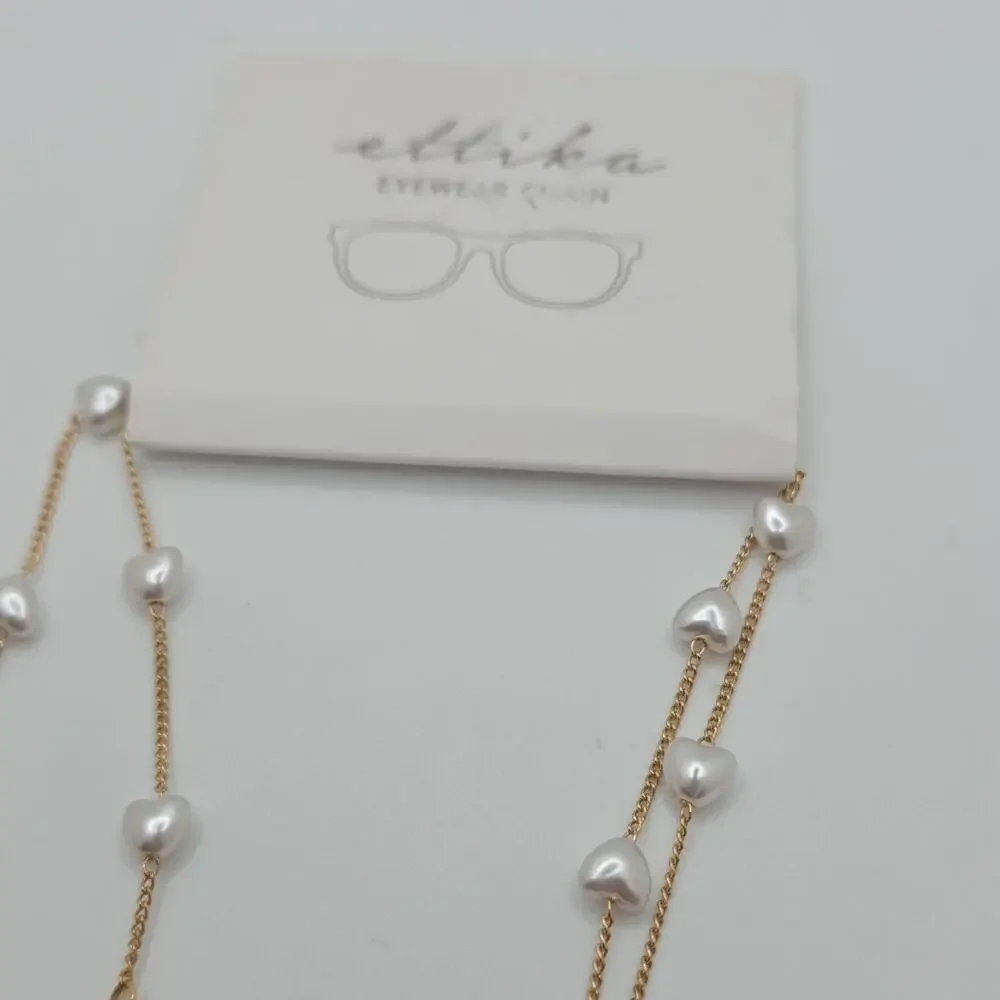 ettika Gold & White Eyewear Chain with Heart-Shaped Pearls Sunglasses Holder